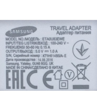 Ładowarka sieciowa Samsung ETA0U83EWE USB 1A Biała