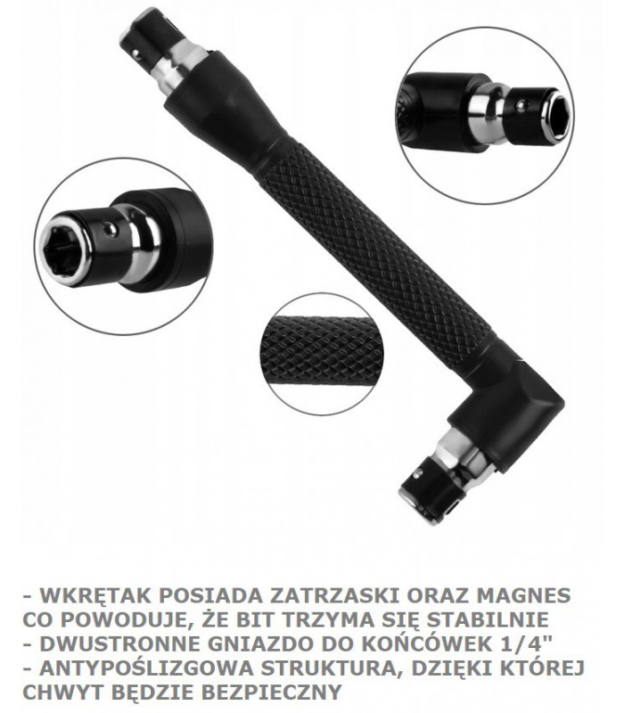 Wkrętak kątowy Uchwyt do bitów 1/4 cal magnetyczny