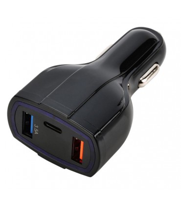Solidna ładowarka samochodowa 2xUSB QC 3.0 TYP-C