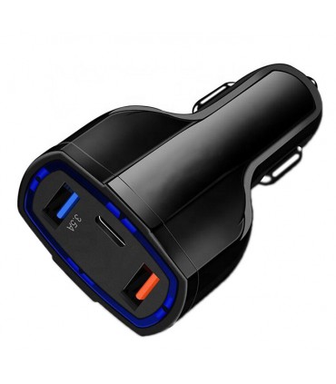 Solidna ładowarka samochodowa 2xUSB QC 3.0 TYP-C