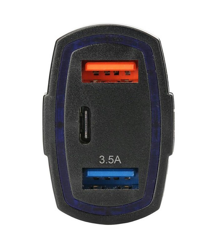 Solidna ładowarka samochodowa 2xUSB QC 3.0 TYP-C