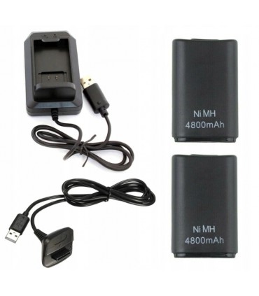 Ładowarka + 2x Bateria Aku + Kabel Xbox 360 czarny