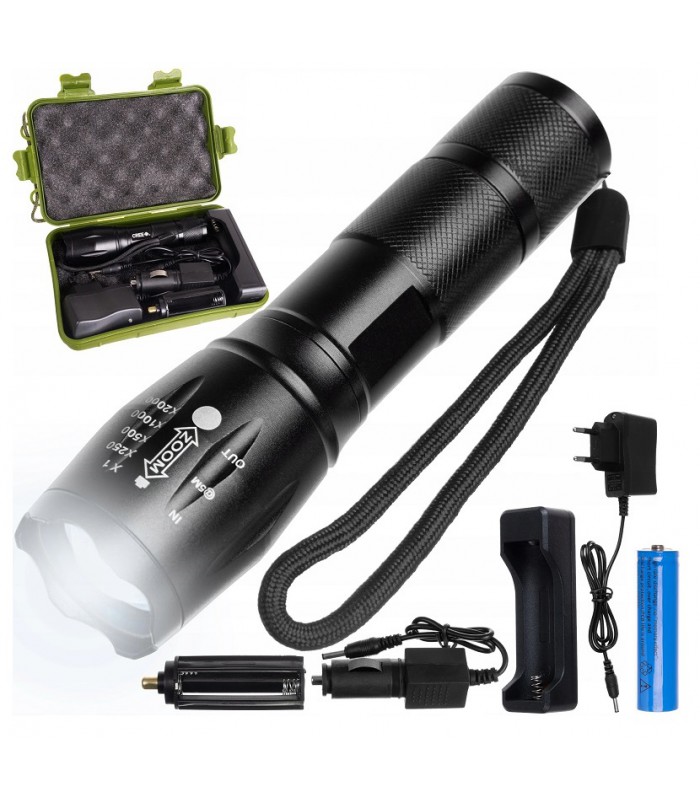 Latarka XML-06 Taktyczna Creed + 2 ładowarki Etui