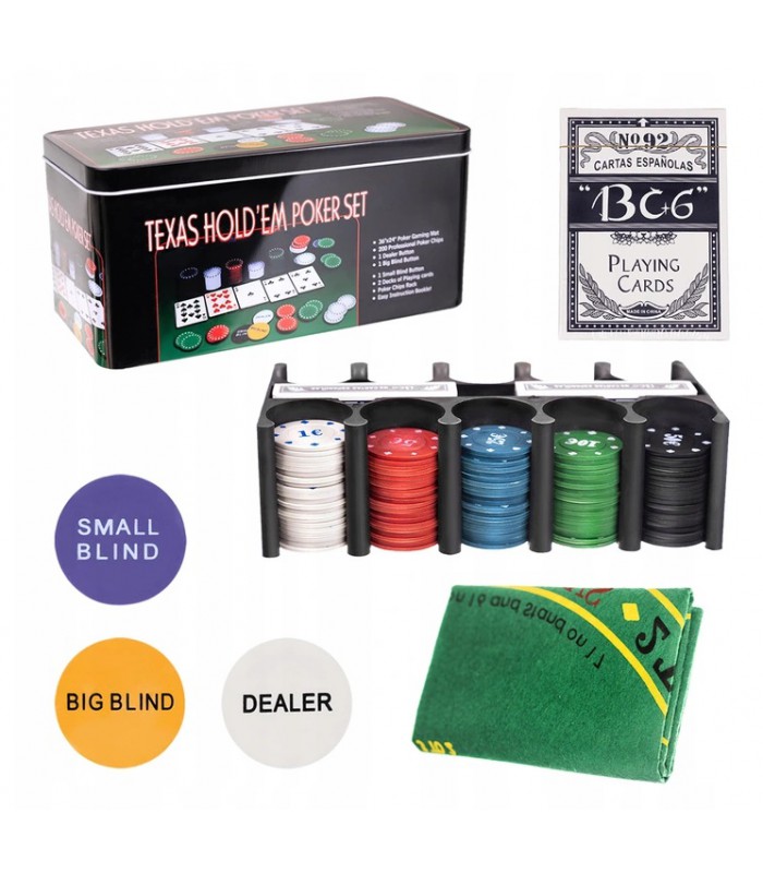 Zestaw Poker Texas Karty Mata Żetony 200szt
