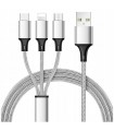 Kabel 3w1 USB typ C microUSB iPhone 1,2m srebrny
