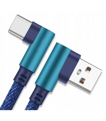 Solidny Kabel USB typ C Kątowy 2A QC oplot 1m Blue