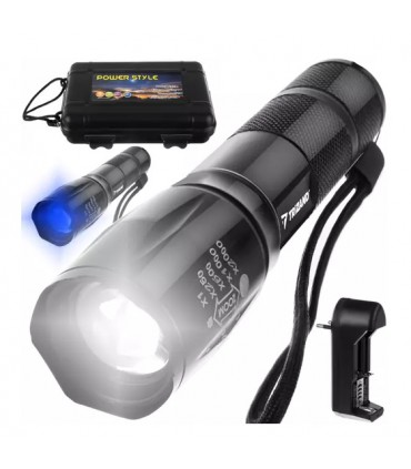 Latarka 2w1 Taktyczna CREE Led Zoom UV