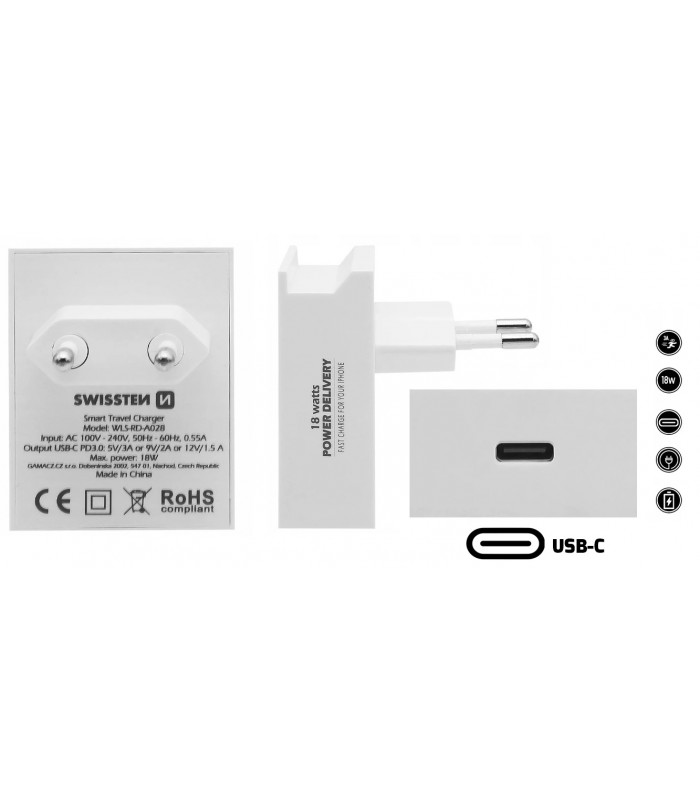 Szybka Ładowarka Sieciowa SWISSTEN 18W PD 3.0 Typ C