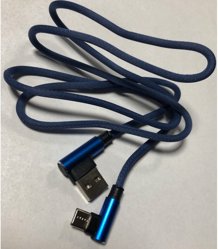 Solidny Kabel USB typ C Kątowy 2A QC oplot 1m Blue