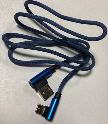 Solidny Kabel USB typ C Kątowy 2A QC oplot 1m Blue