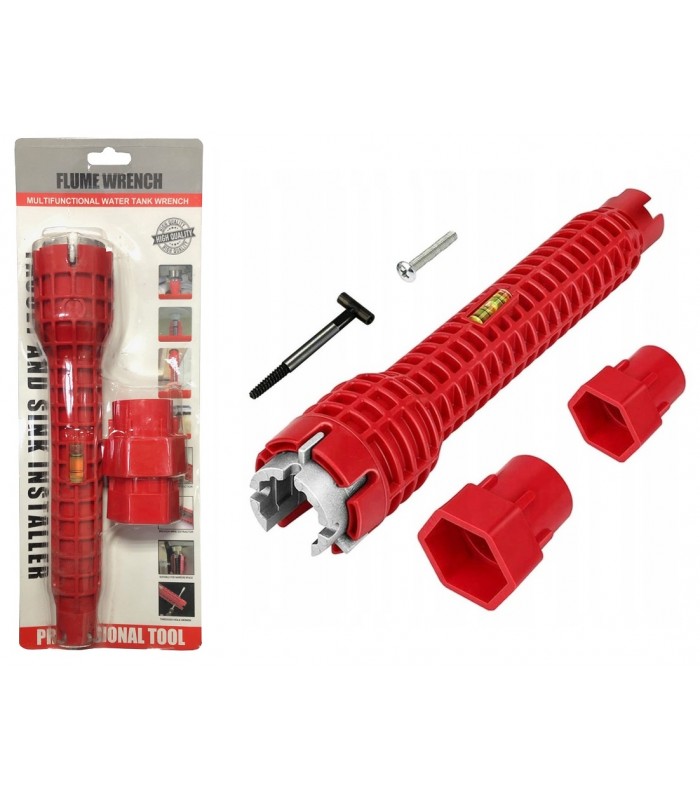 Klucz 2w1 do montażu kranu zlewów poziomnica