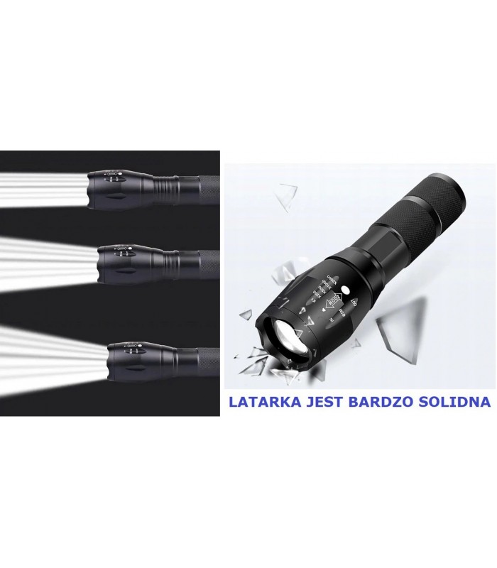 Mocna Latarka Taktyczna Zoom Aku 18650 + Ładowarka * LED Cree ZOOM