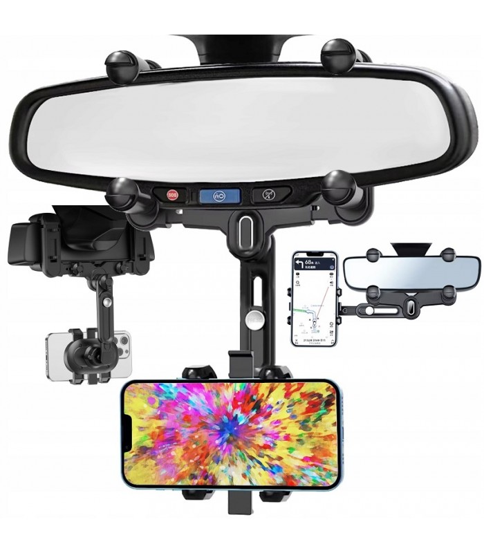 Uchwyt na telefon do montażu na lusterku samochodowym Obrotowy