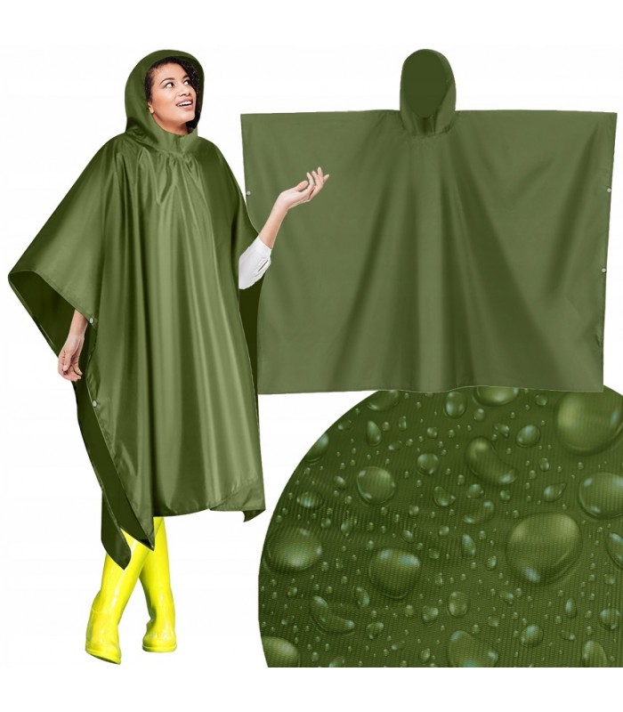 Zielona Peleryna Płaszcz Poncho Kaptur Rower Spacery Przeciwdeszczowe