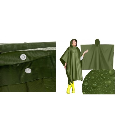 Zielona Peleryna Płaszcz Poncho Kaptur Rower Spacery Przeciwdeszczowe