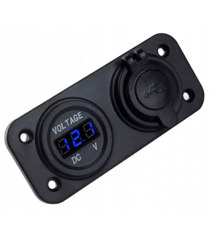 Panel 2w1 Ładowarka 12V 2x USB 5V Woltomierz