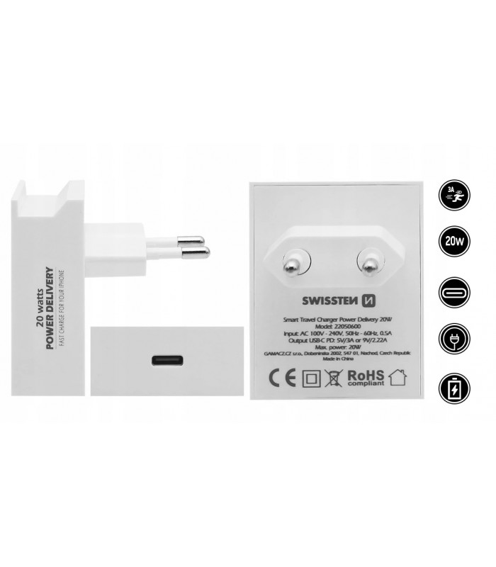 Szybka Ładowarka Sieciowa SWISSTEN USB-C PD 20W