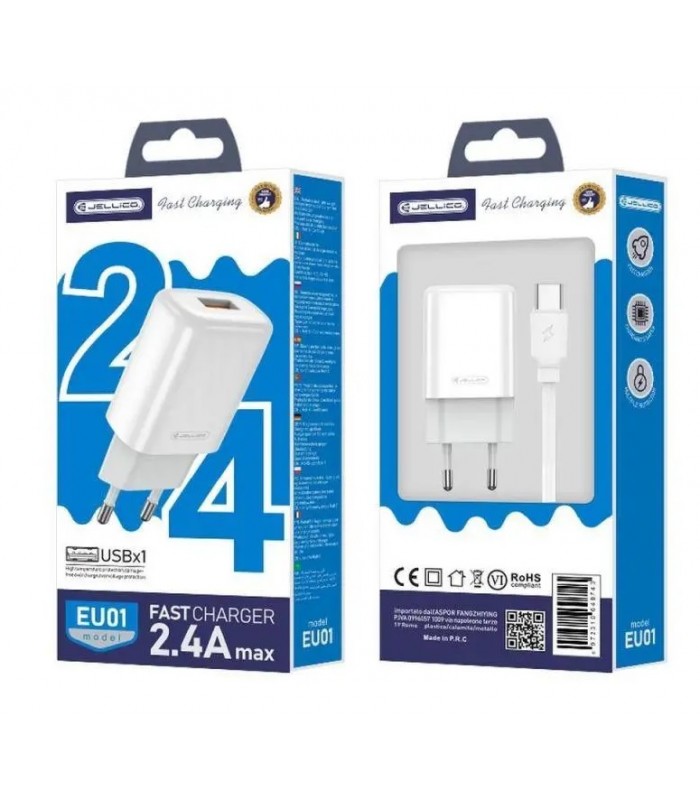Ładowarka USB 12W 2.4A + Kabel Typ C 1m JELLICO EU01