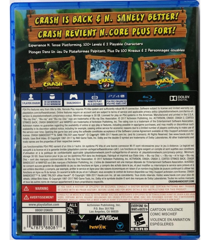 Crash Bandicoot N.Sane Trilogy PS4 okładka EU PL US