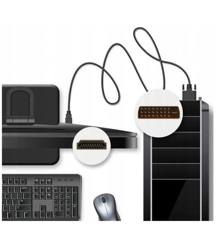 Kabel HDMI-DVI 24+1pin 2m Full HD Oplot Gold Wtyki