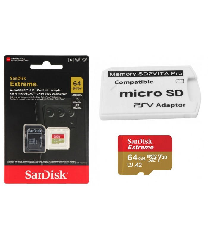 Karta 64GB Sandisk Extreme + Adapter SD2Vita do konsoli PS Vita
